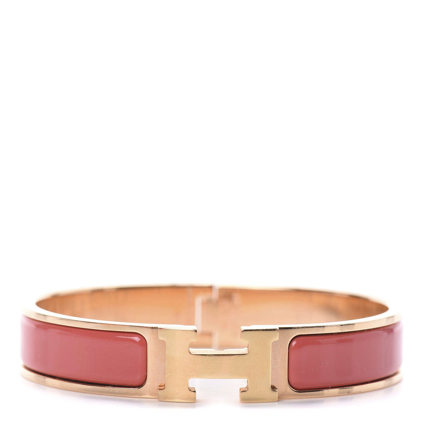 Hermes Narrow Enamel Clic Clac H Bracelet GM Rouge Corail 1 of 4