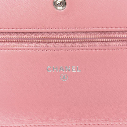 Chanel Lambskin Camellia Embossed Wallet On Chain WOC Pink 8 of 12