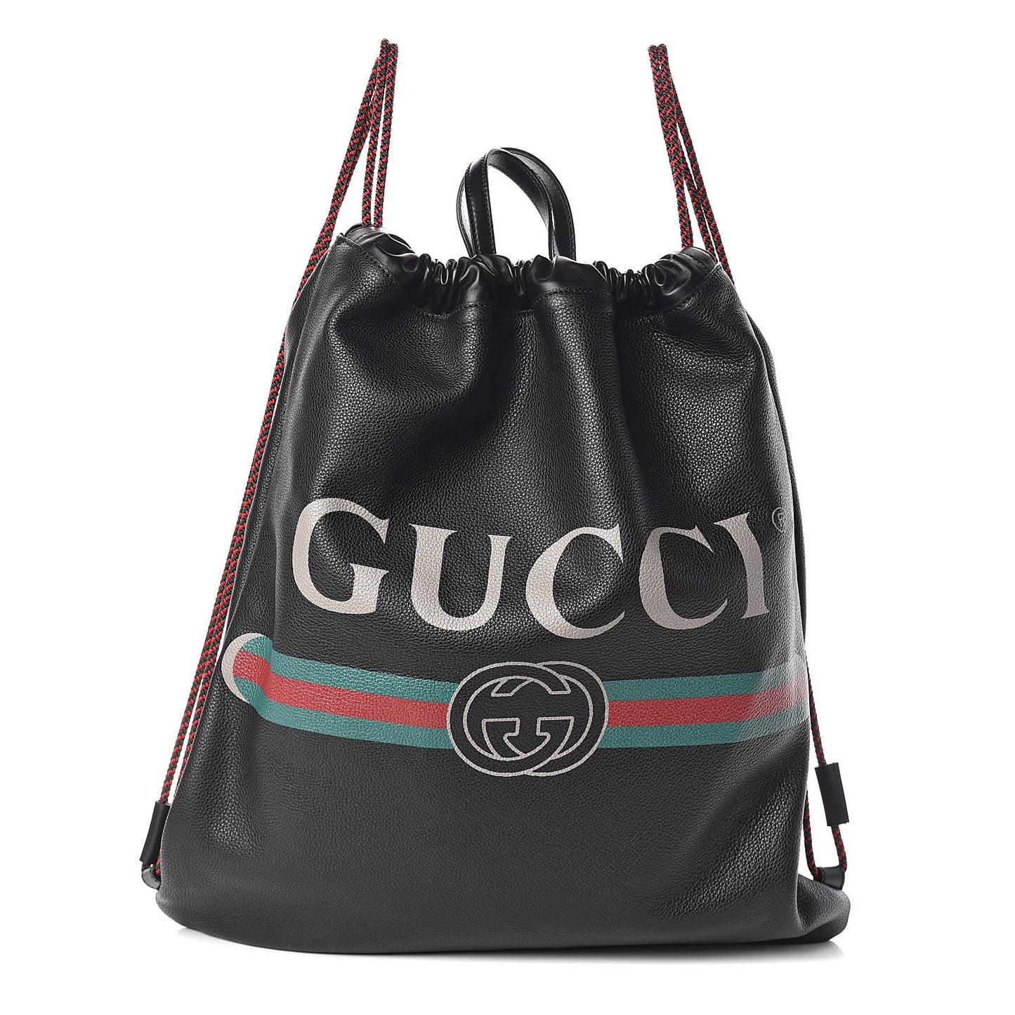 Calfskin Logo Drawstring Backpack Black
