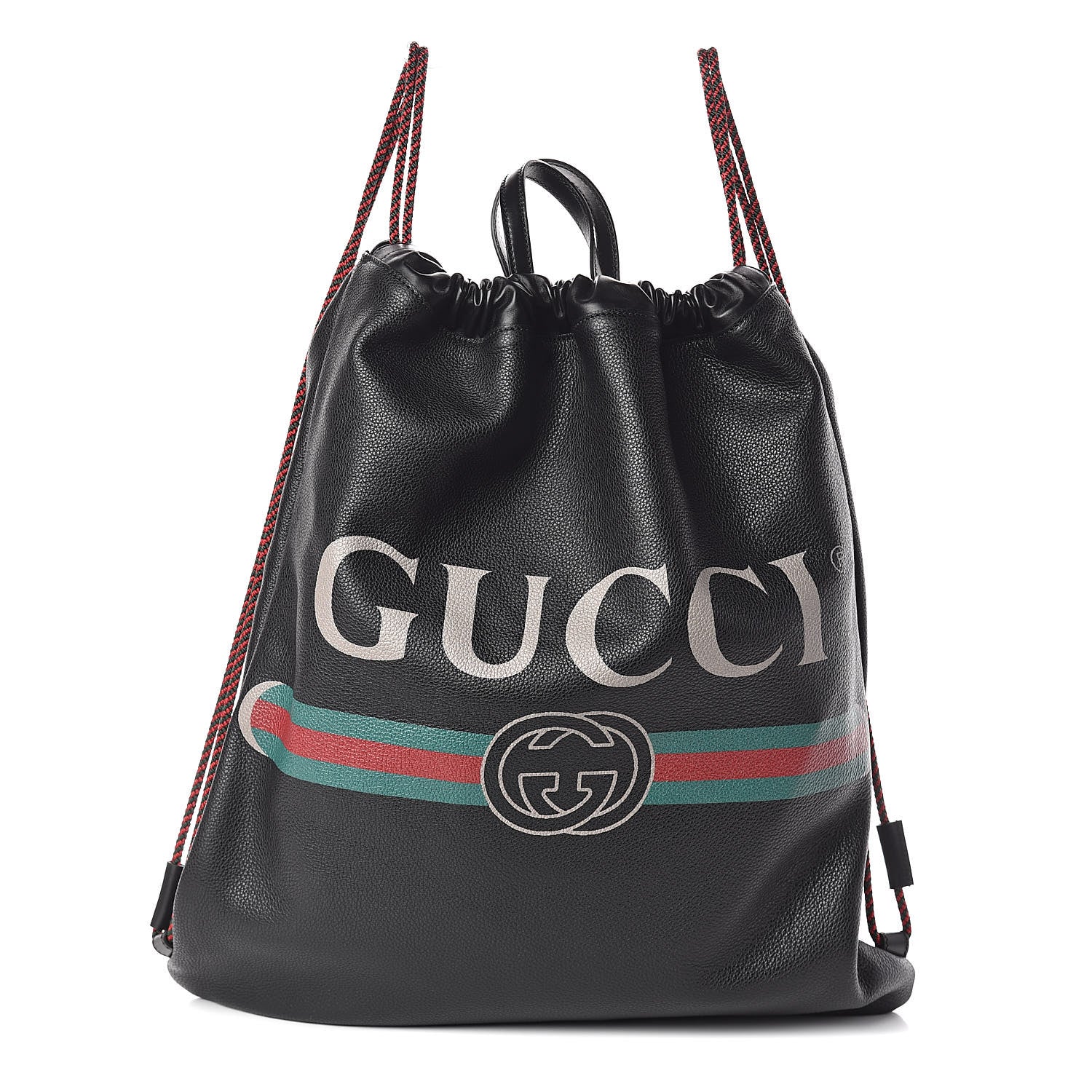 Gucci Calfskin Logo Drawstring Backpack Black 3 of 9