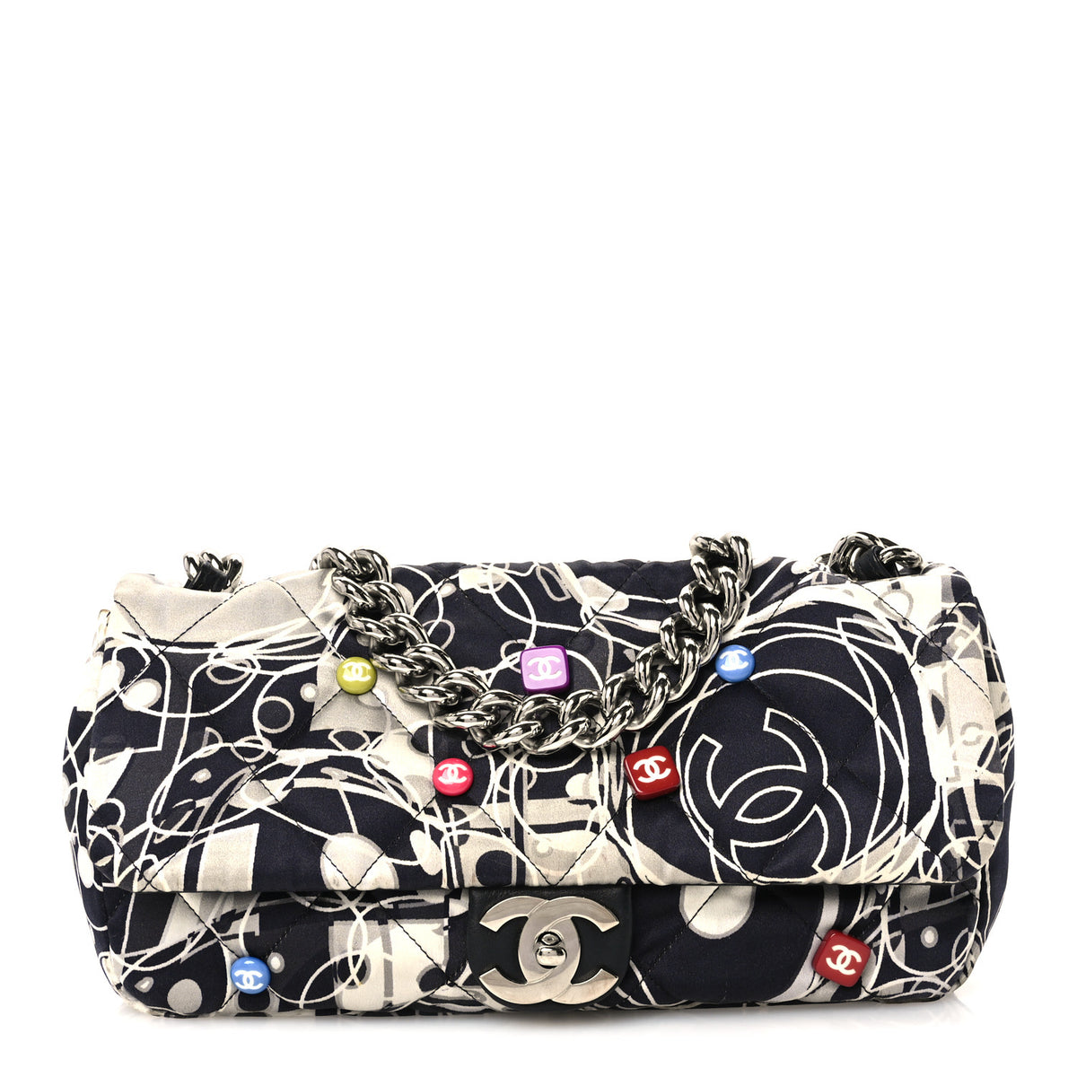Chanel Satin Quilted Medium Kaleidoscope Flap Black White 1 of 11