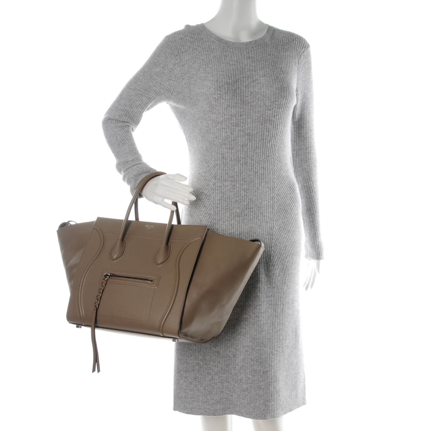 Celine Grained Calfskin Medium Phantom Luggage Taupe 2 of 7