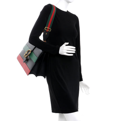 Gucci Calfskin Bamboo Web Large Dionysus Top Handle Bag Black Bright Evergreen Hibiscus Red 2 of 12