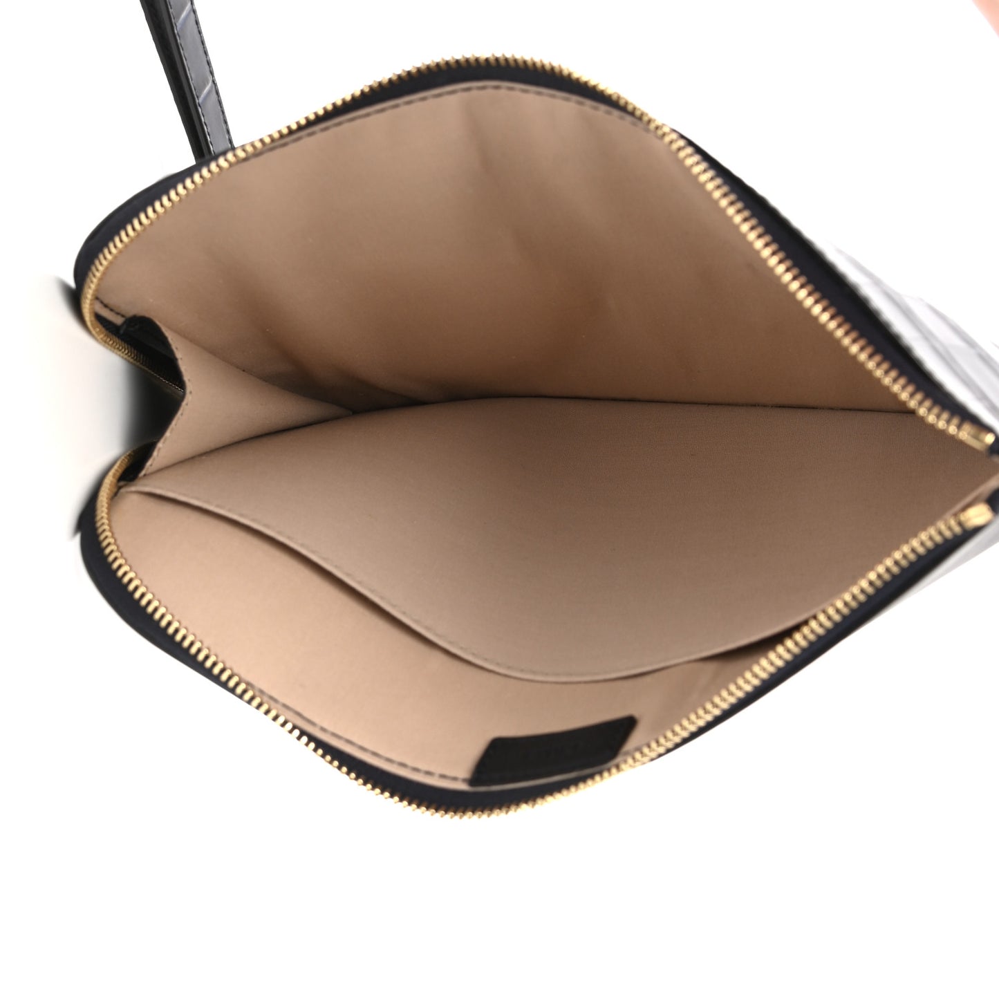 Calfskin Crocodile Embossed C Flat Pouch Full Blue