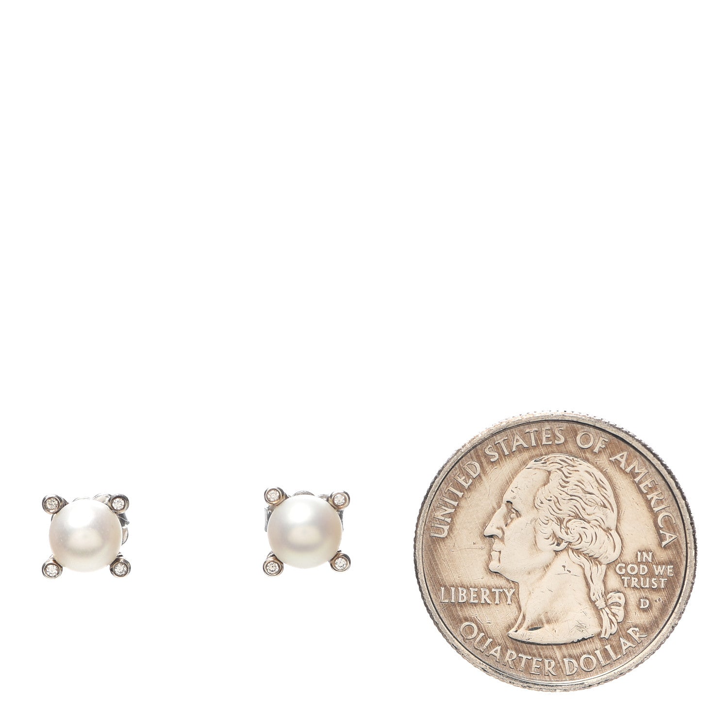 David Yurman Sterling Silver Diamond Pearl 7mm Earrings 2 of 4