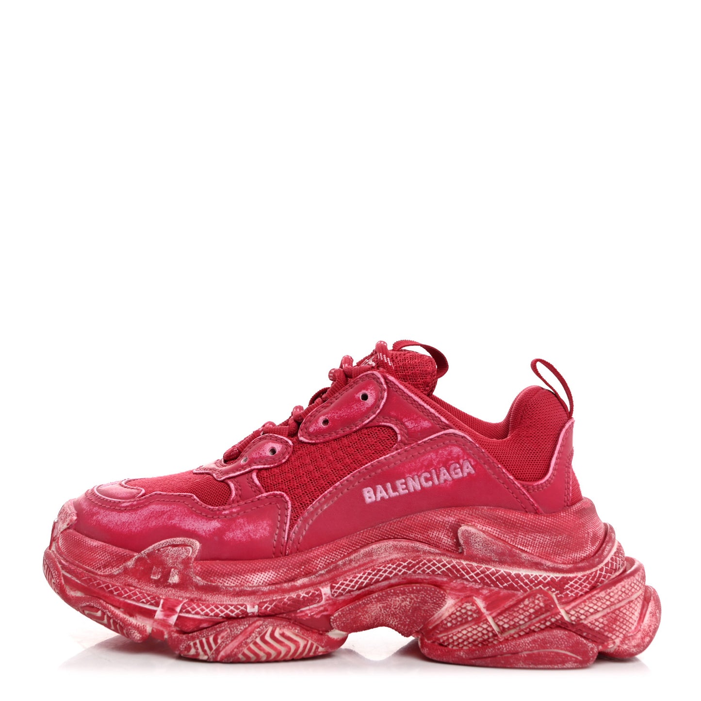 Fabric Mesh Faded Washed Womens Triple S Sneakers 36 Red