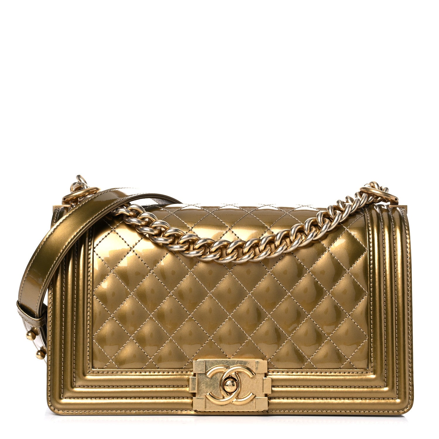 Chanel Metallic Patent Calfskin Quilted Medium Boy Flap Gold 1 of 19