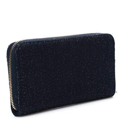 Chanel Lurex Canvas Medium Deauville Zip Around Wallet Navy Blue Gold 3 of 9