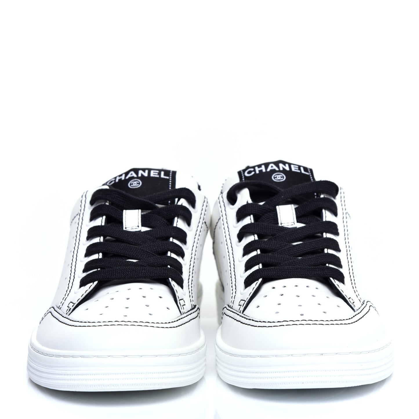 Calfskin Womens Logo Sneakers 36 White Black