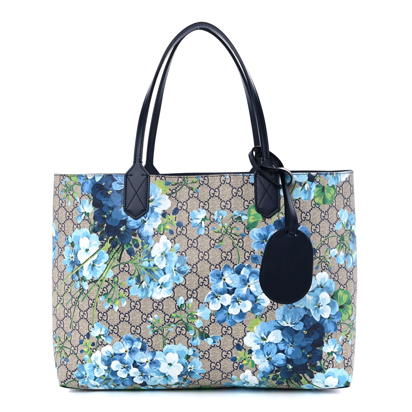GG Supreme Monogram Blooms Medium Reversible Tote Beige Blue Navy