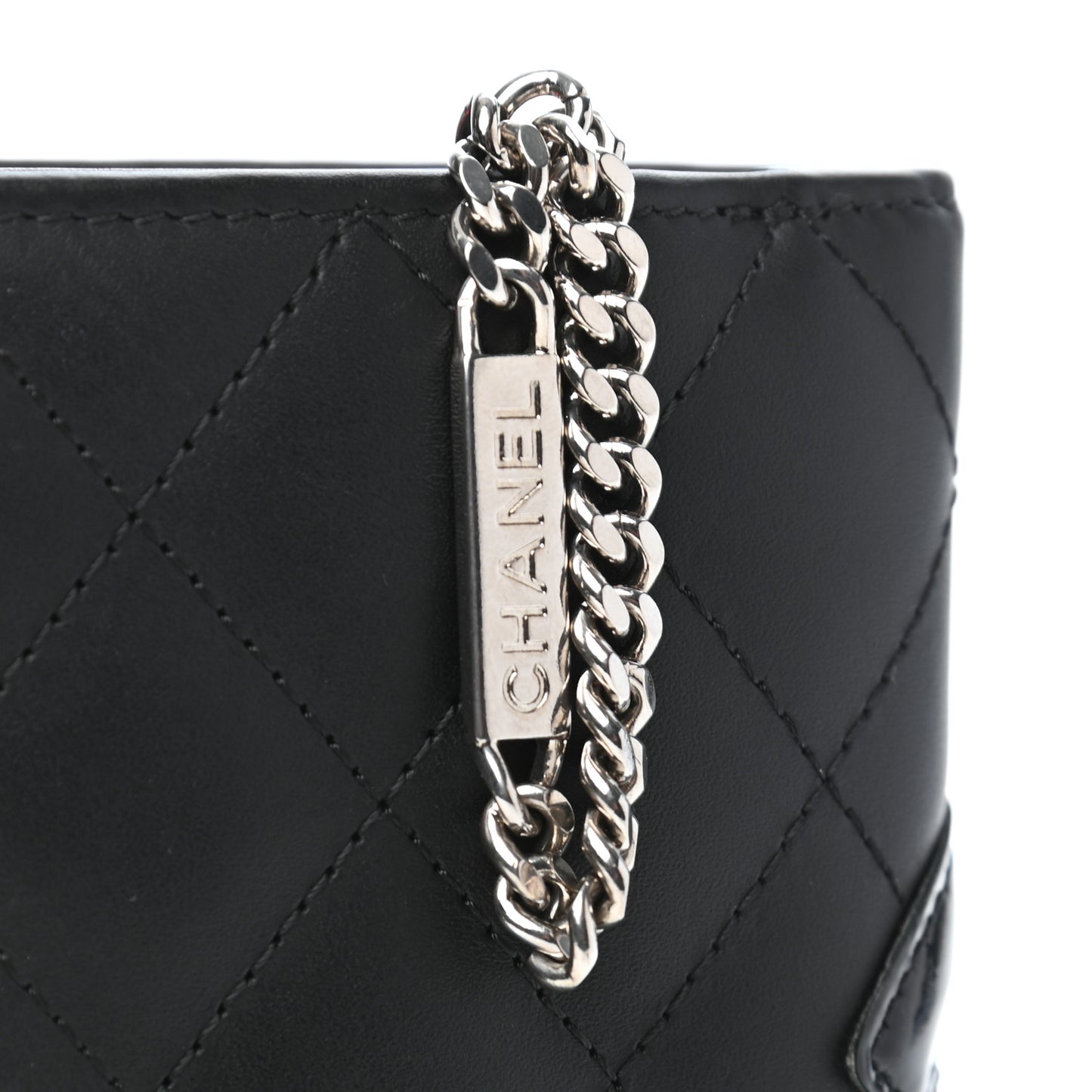 Calfskin Quilted Cambon Zipped Pocket Wallet Black