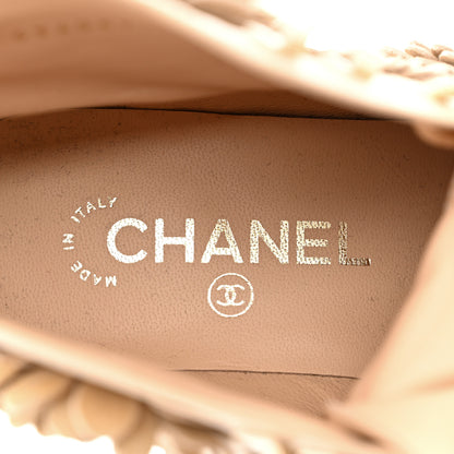 Chanel Embroidered Lambskin Grosgrain Lace Up Boots 38 Beige Black 7 of 8