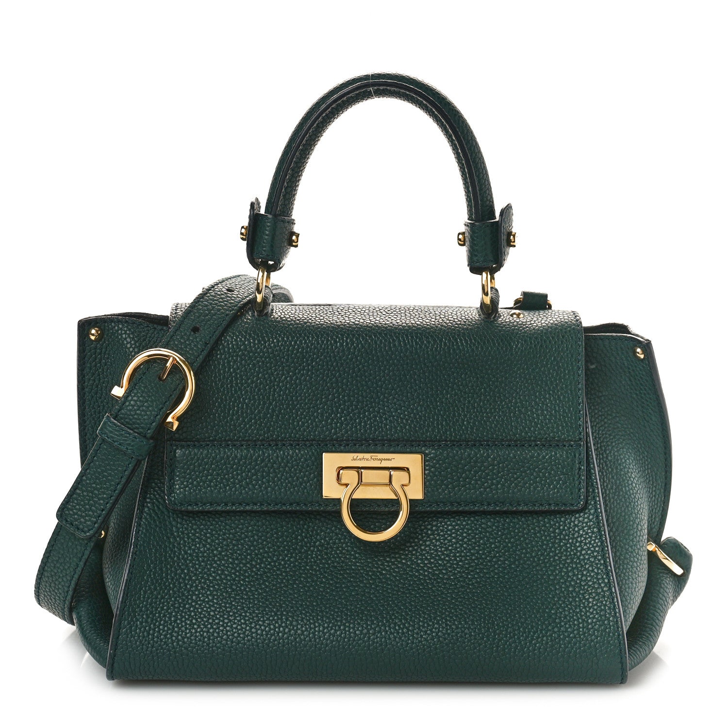 Salvatore Ferragamo Grained Calfskin Sofia Satchel Dark Green 1 of 10
