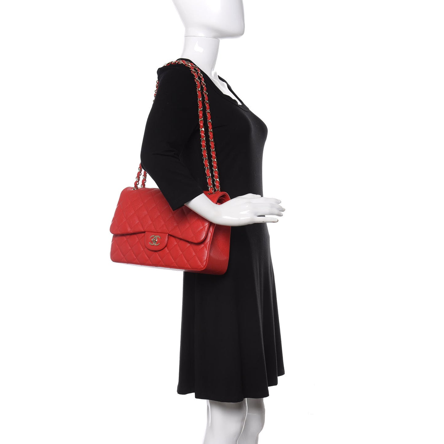 Caviar Quilted Jumbo Double Flap Red
