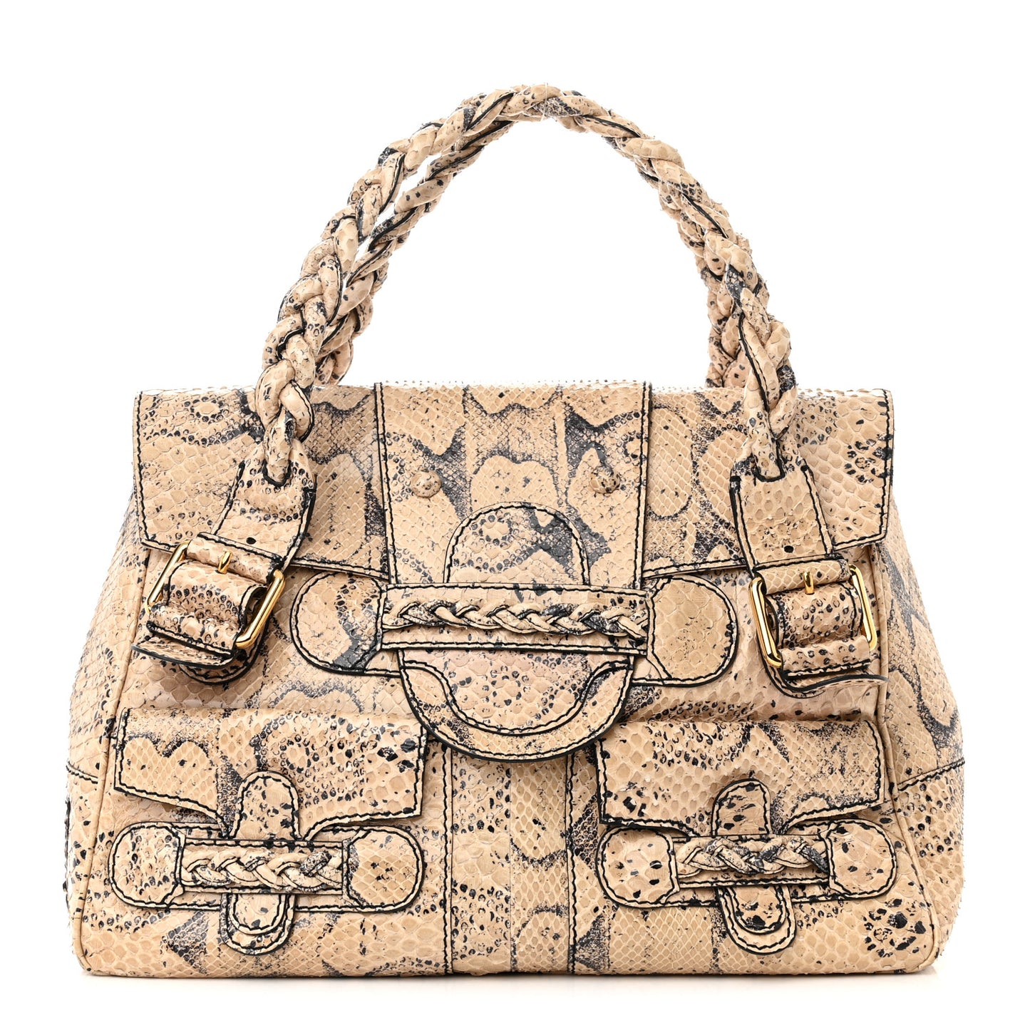 Snakeskin Braided Satchel Beige