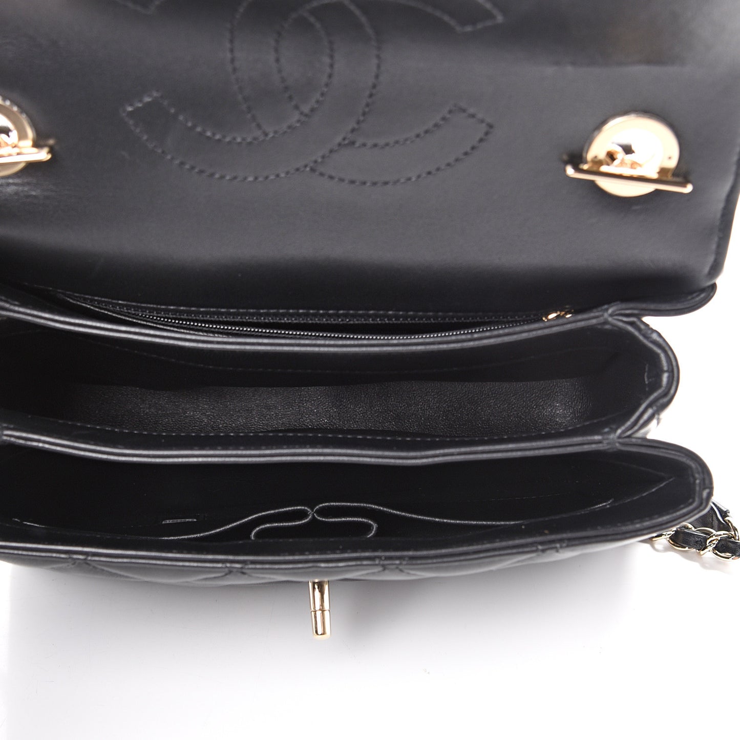 Lambskin Quilted Small Trendy CC Dual Handle Flap Bag Black