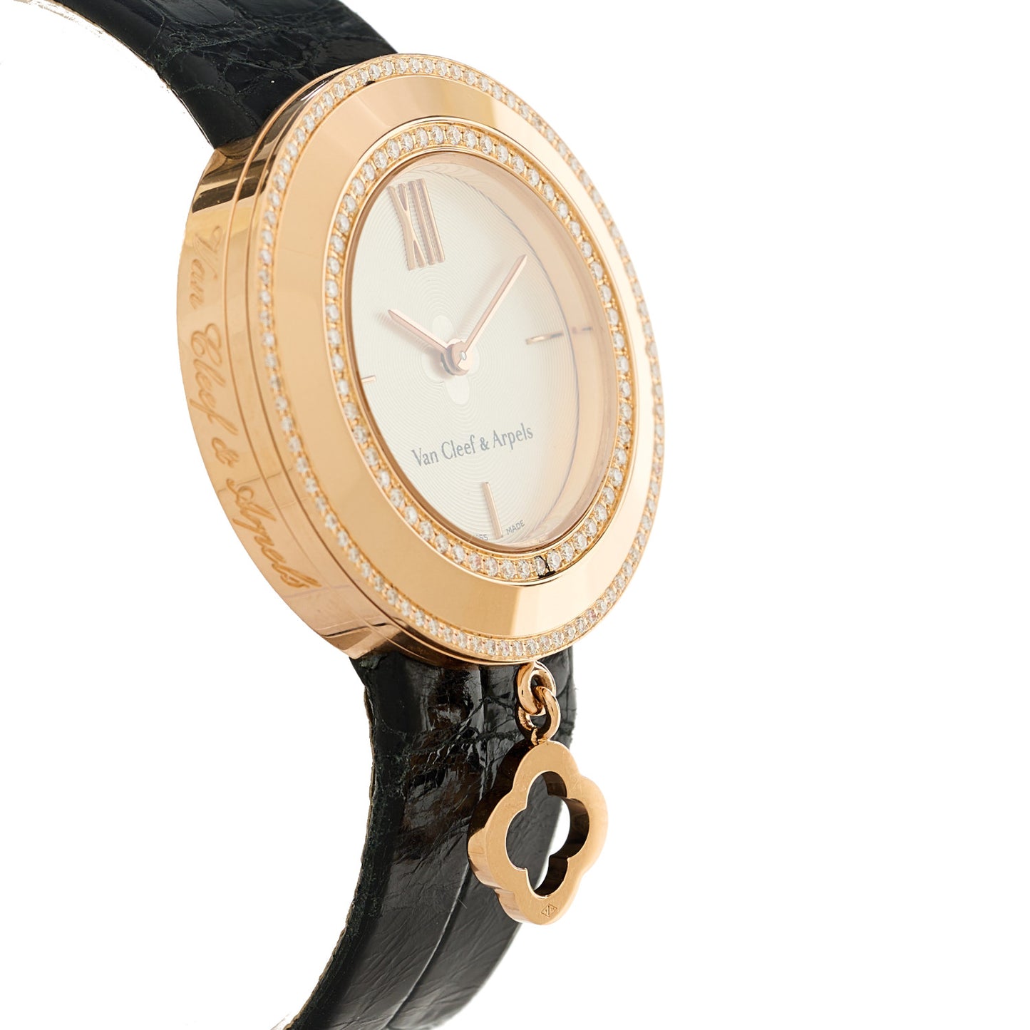 18K Rose Gold Alligator Diamond Bezel 32mm Charms Quartz Watch