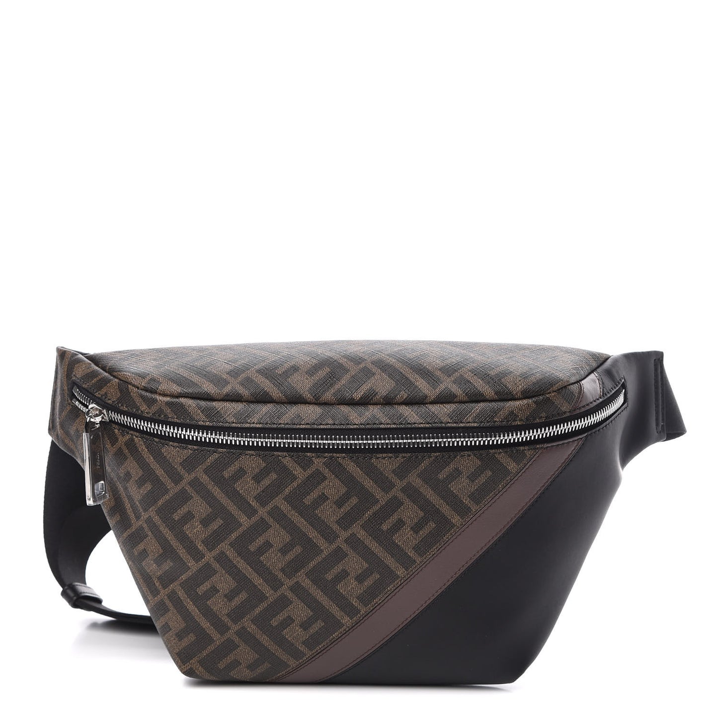 Glazed Fabric Vitello Liberty FF 1974 Diagonal Belt Bag Tobacco Moresco Black
