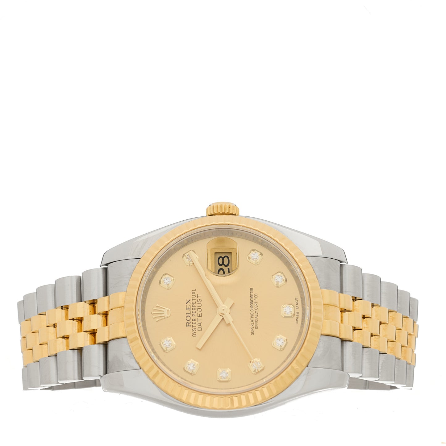Stainless Steel 18K Yellow Gold Diamond 36mm Oyster Perpetual Datejust Watch Champagne 116233