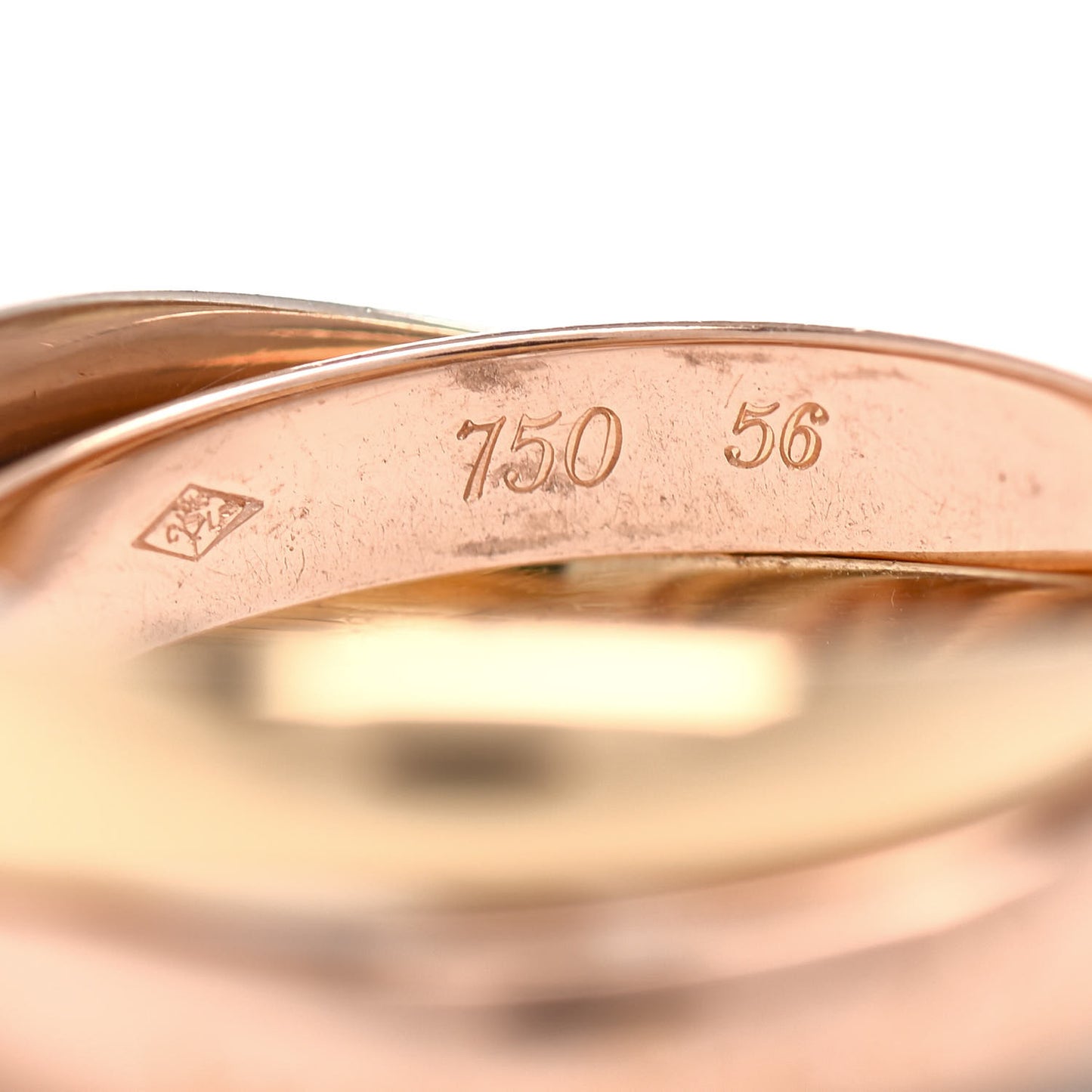 18K Pink Yellow White Gold Classic Les Must De Cartier Trinity Ring 56 7.5