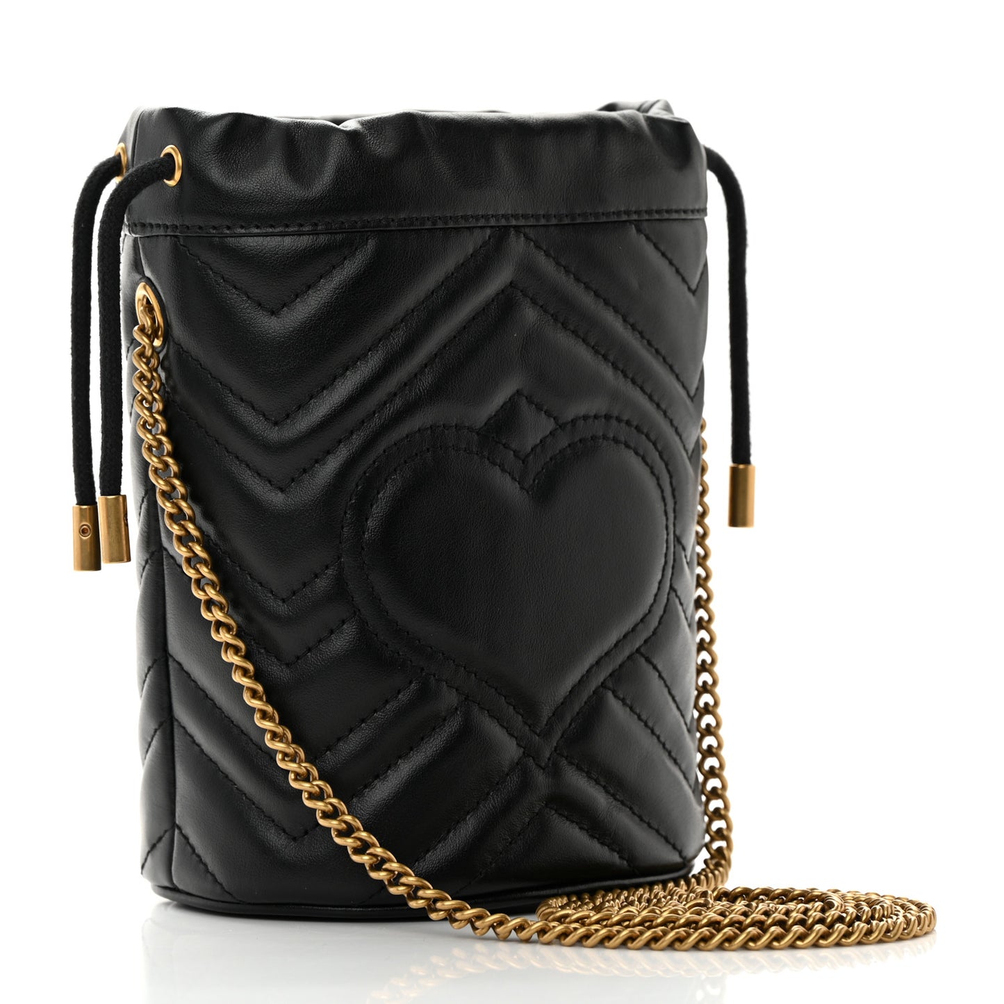 Calfskin Matelasse Mini GG Marmont 2.0 Bucket Bag Black