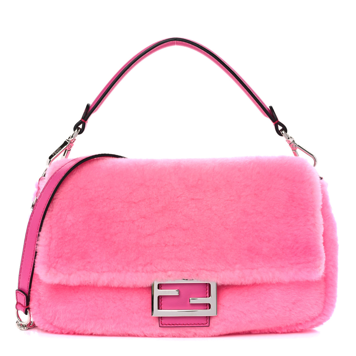 Fendi Shearling Shiny Nappa Baguette Rosa Fluo 1 of 9