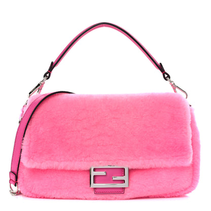 Fendi Shearling Shiny Nappa Baguette Rosa Fluo 1 of 9
