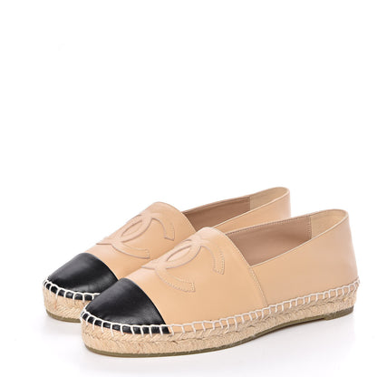 Chanel Lambskin CC Espadrilles 37 Beige Black 3 of 11