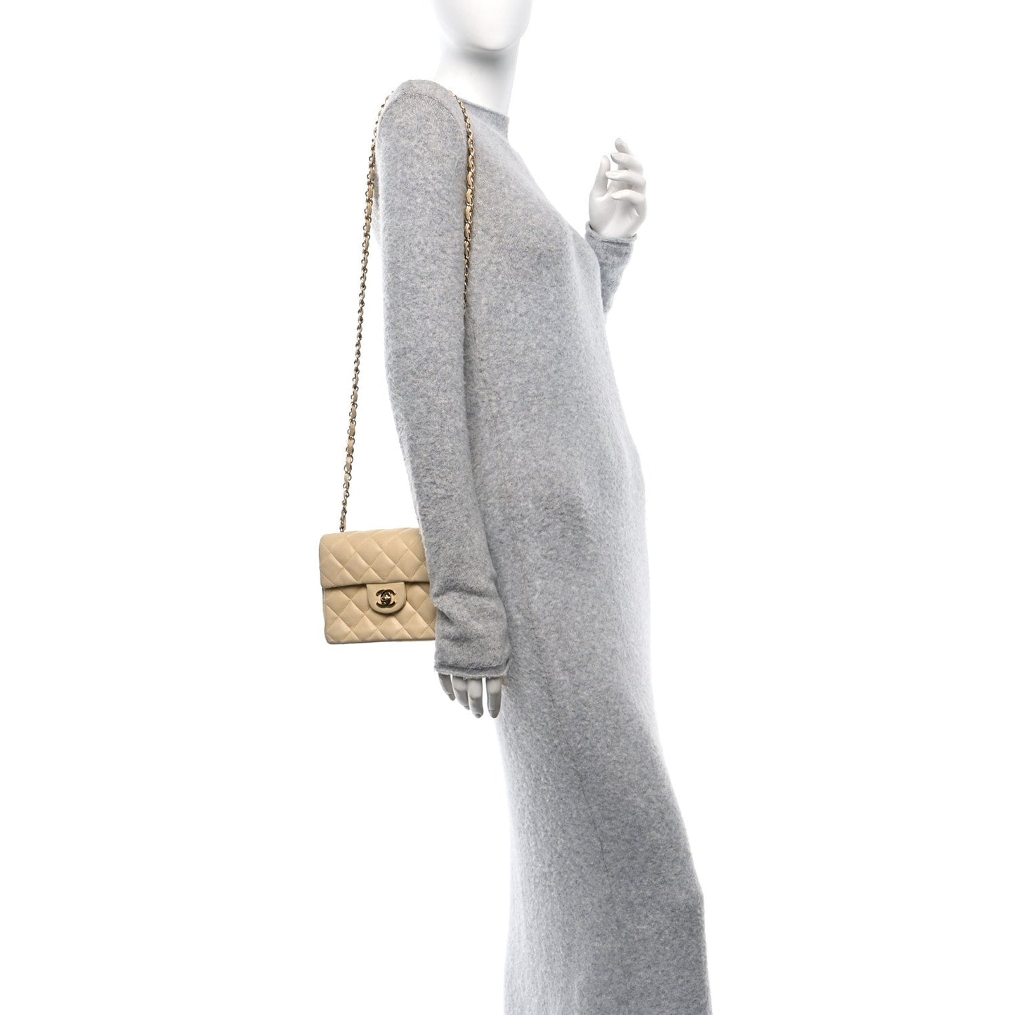 Lambskin Quilted Mini Square Flap Beige