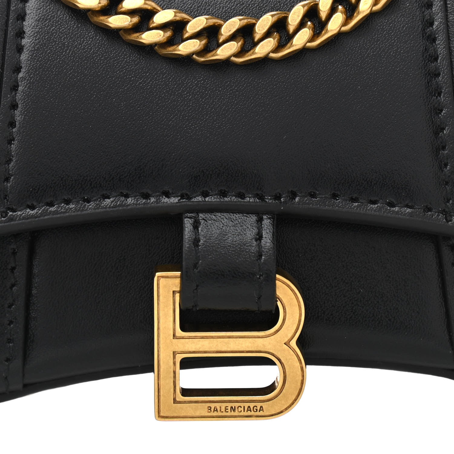 Balenciaga Shiny Box Calfskin Hourglass Top Handle Bag Mini with Chain Black 7 of 10