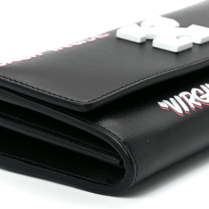 Off-White Calfskin Jitney Logo Flap Wallet On Chain Black 9 of 10