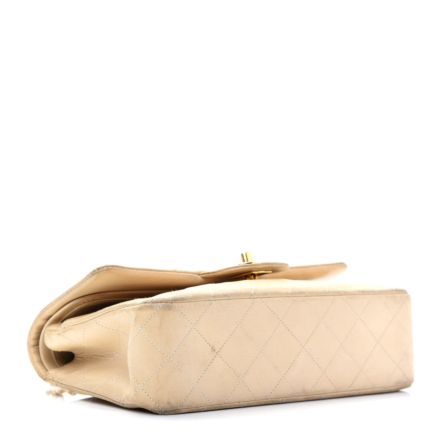 Lambskin Quilted Small Double Flap Beige