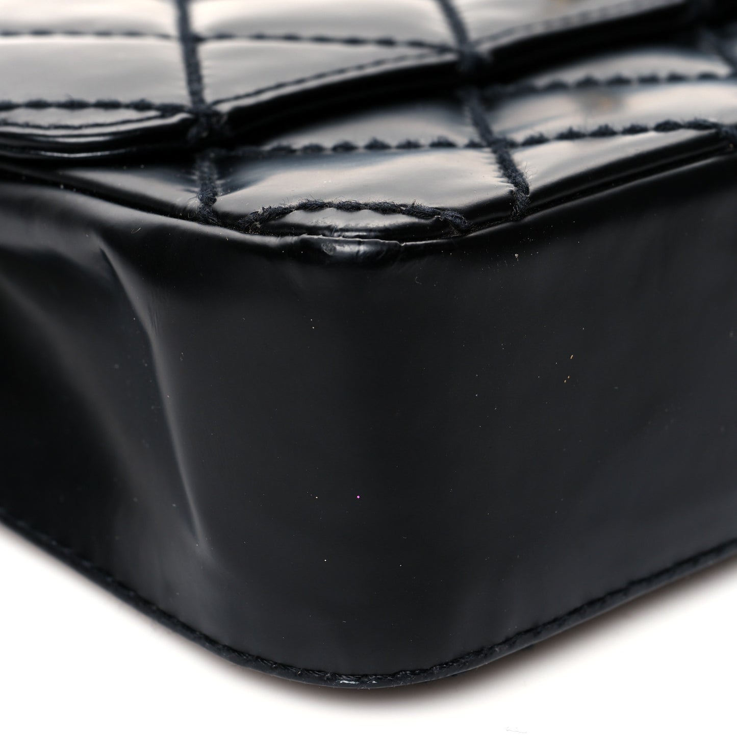 Glazed Calfskin Stitched Small Flap Black
