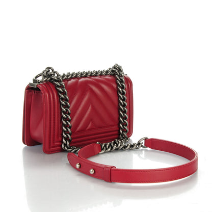 Chanel Calfskin Chevron Quilted Small Boy Flap Red 3 of 7