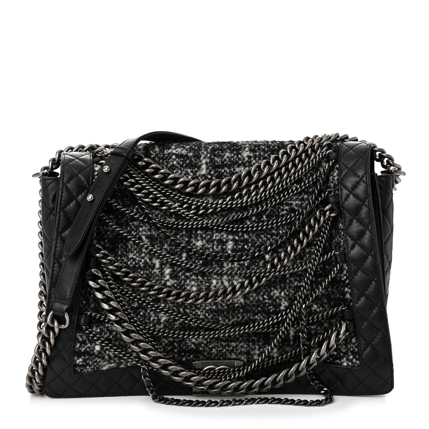 Calfskin Tweed Enchained XL Boy Flap Black