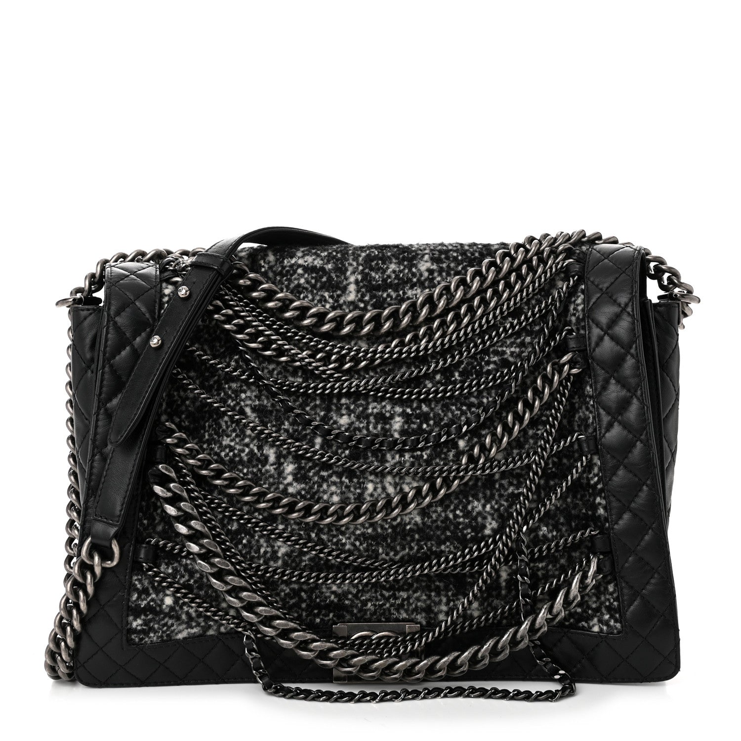 Chanel Calfskin Tweed Enchained XL Boy Flap Black 1 of 10