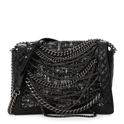 Chanel Calfskin Tweed Enchained XL Boy Flap Black 1 of 10