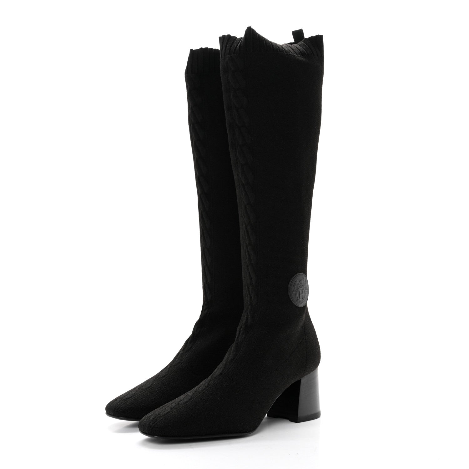 Hermes Knit Calfskin Fontaine 60 Boots 39.5 Black 3 of 9