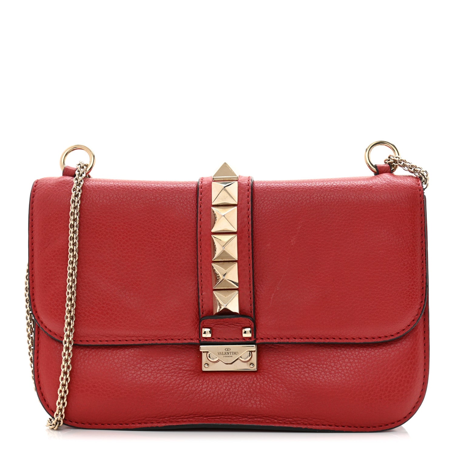Valentino Garavani Pebbled Calfskin Medium Glam Lock Rockstud Flap Red 1 of 14
