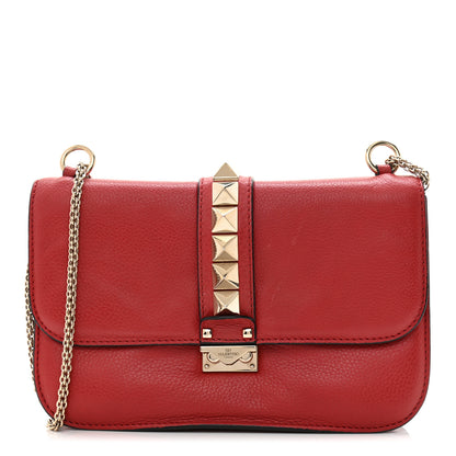 Valentino Garavani Pebbled Calfskin Medium Glam Lock Rockstud Flap Red 1 of 14