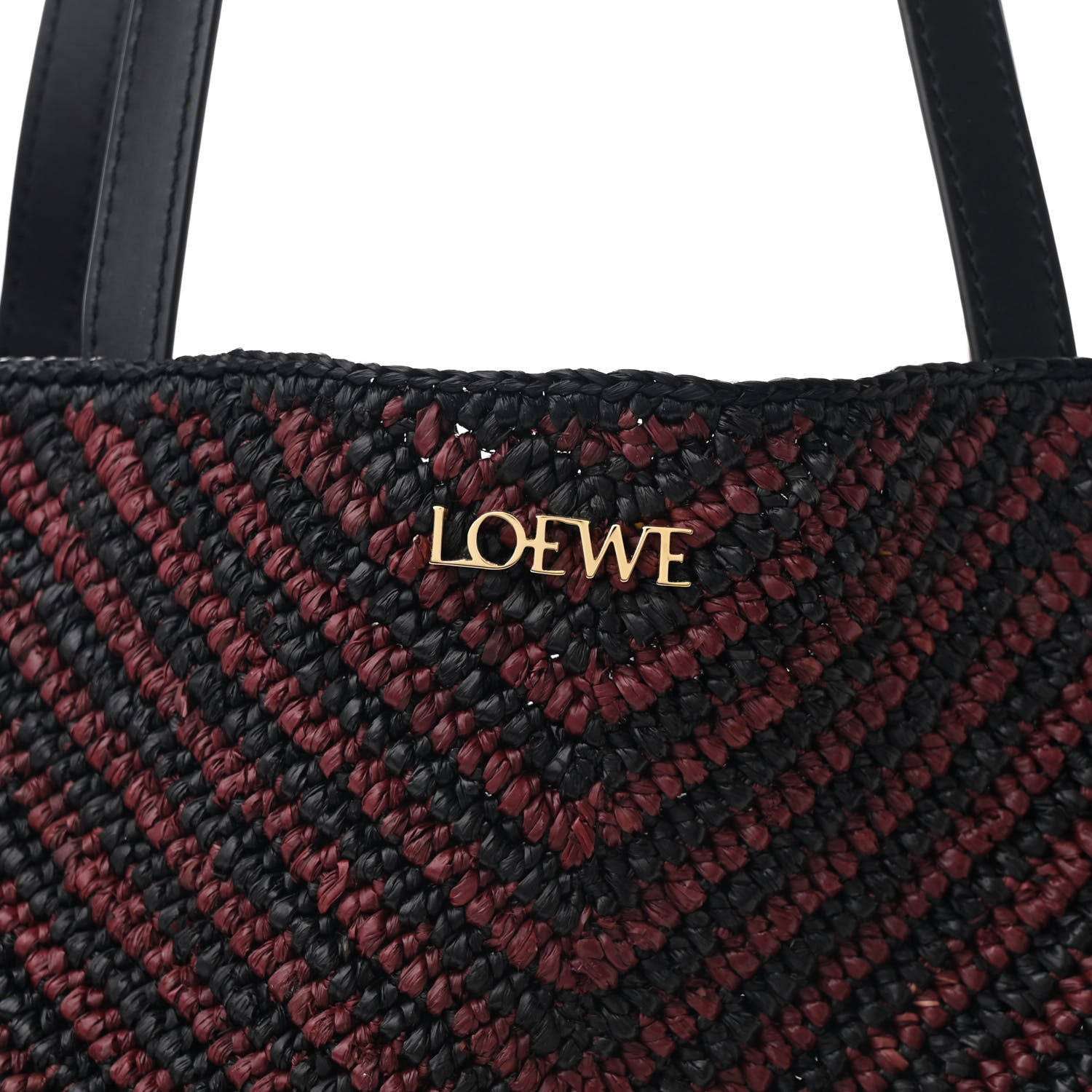 Loewe Raffia Calfskin Paula's Ibiza Medium Puzzle Fold Tote Pink Burgundy 8 of 10