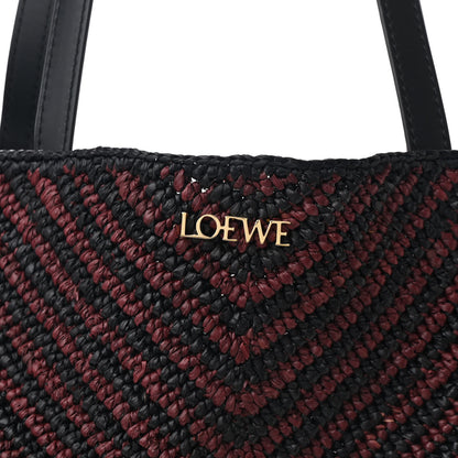 Loewe Raffia Calfskin Paula's Ibiza Medium Puzzle Fold Tote Pink Burgundy 8 of 10