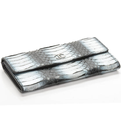 Chanel Python CC Long Flap Wallet Blue Silver 4 of 9