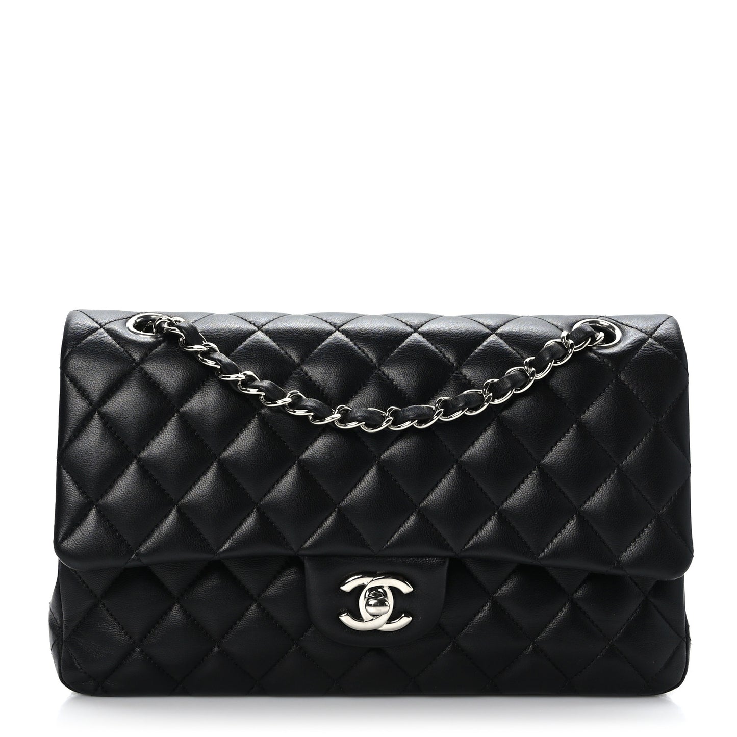 Lambskin Quilted Medium Double Flap Black