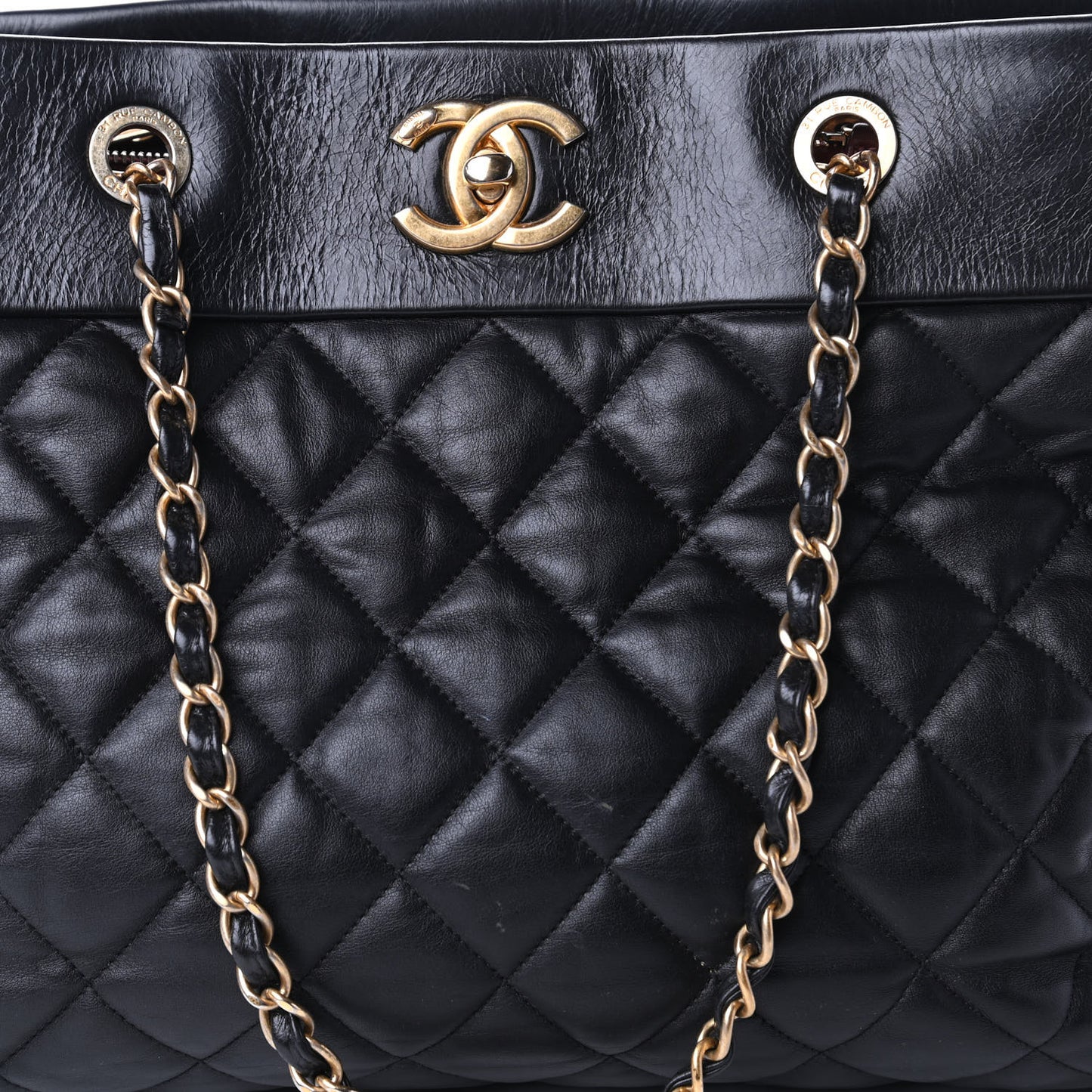 Calfskin Quilted Large Soft Elegance Tote Black