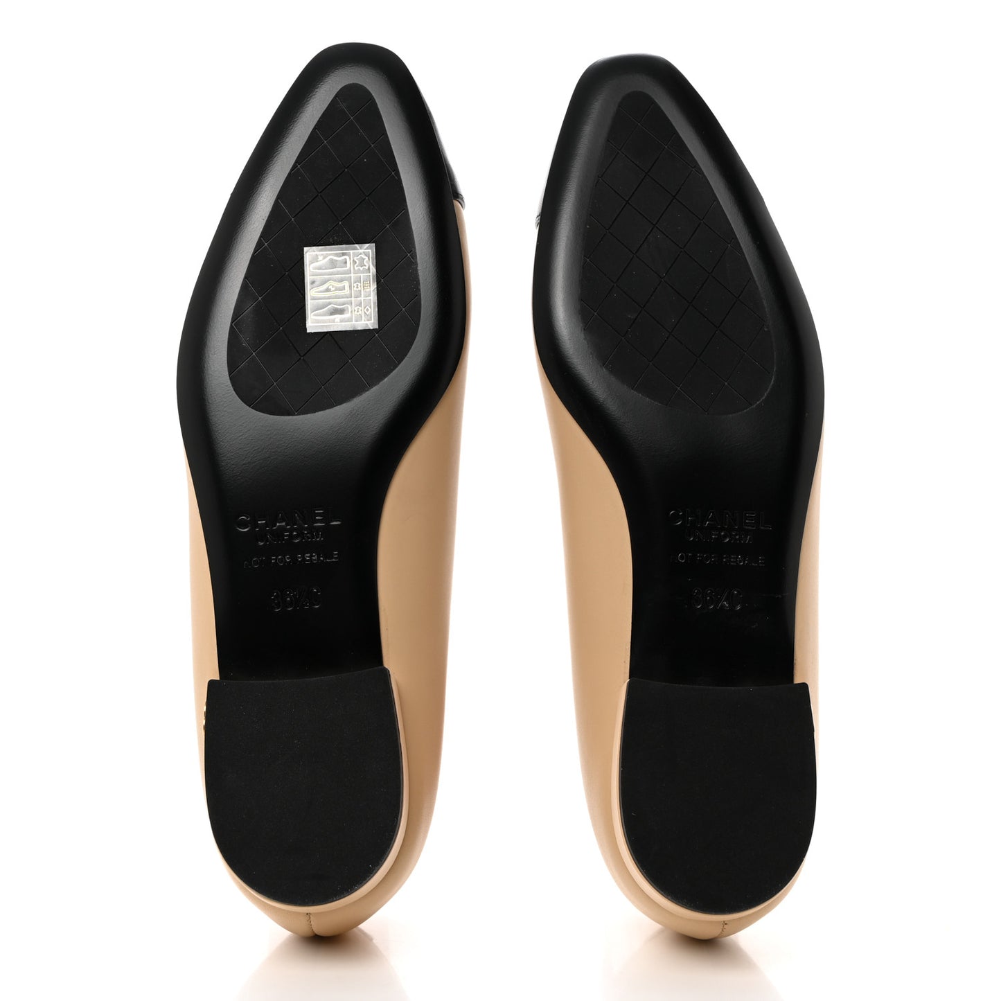Lambskin Cap Toe CC Uniform Ballerina Flats 36.5 Beige Black