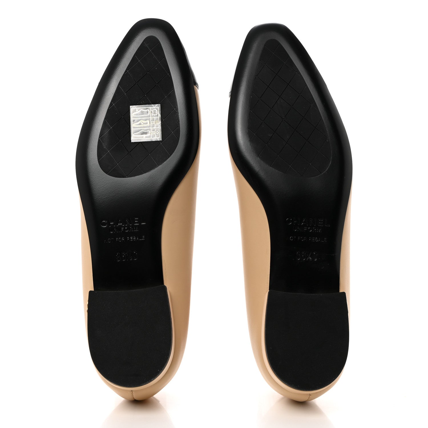 Chanel Lambskin Cap Toe CC Uniform Ballerina Flats 36.5 Beige Black 5 of 10