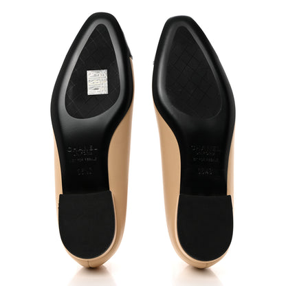 Chanel Lambskin Cap Toe CC Uniform Ballerina Flats 36.5 Beige Black 5 of 10