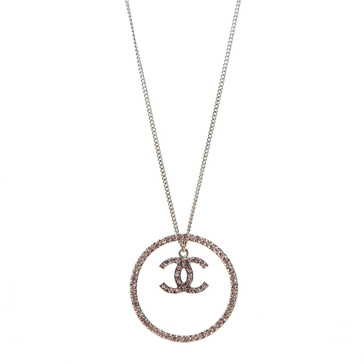 Crystal CC Hoop Necklace Pink Gold