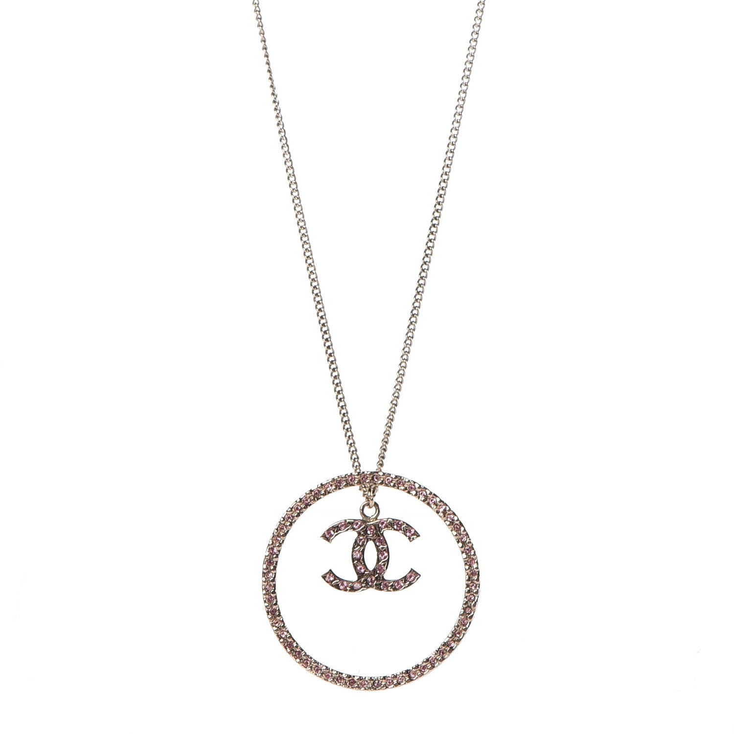 Chanel Crystal CC Hoop Necklace Pink Gold 1 of 6